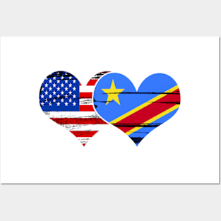 Democratic Republic of the Congo DRC USA Twin Flag Posters and Art